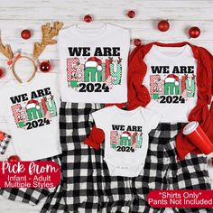 ✨Color hue can vary between baby and adult. Choose all black or all white for best color match✨ *Pajama pants NOT INCLUDED* Shirts sold separately.  Choose your first shirt size and color and add to cart.  Come back to listing and repeat the process. Celebrate the season with the We Are Family Christmas 2024 Shirt, perfect for holiday gatherings. This fun tee is great for family photos or group events. ✅SHIRT FEATURES   -Super Soft Feel -Crisp Graphic Print  -Direct to Garment Printing - No Vinyl Iron on -Eco-Friendly Process -Love It Things to know: - Each item is handmade to order! - We use Rabbit Skins Bodysuits for infants and Bella Canvas for all other sizes. (if something goes out of stock we will swap for comparable when necessary) Our goal is consistency and reliability. Please ref Christmas Pjs Family, Pajamas Christmas, Toddler Size Chart, Custom Matches, Matching Christmas Pajamas, Group Events, Christmas Pjs, Group Shirts, Family Christmas Shirts