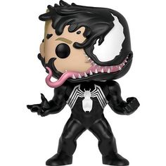 a black and white spider - man pop vinyl figure with fangs on it's face