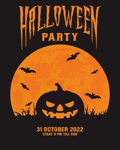 a halloween party poster with pumpkins and bats