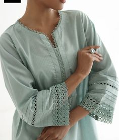 Lace Kurta, Sleeves With Lace, Embroidery Fashion Detail, New Kurti Designs, Simple Kurta Designs, Neck Designs For Suits, Lace Designs, Long Kurti Designs, Stitch Clothes