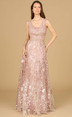 Lara 29155 Blush Long Flower Dress, Plastic Dress, Ombre Lace, Lace Evening Gowns, Ball Gown Skirt, Bride Groom Dress, Ombre Effect, 2023 Collection, Botanical Pattern