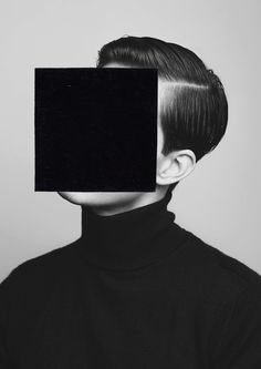 a person with a black square over their head