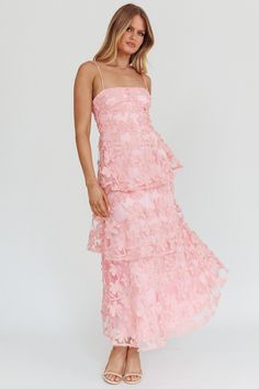 Shop the Dori Floral Embellished Maxi Dress Blush | Selfie Leslie Lace Tiered Skirt Maxi Dress For Summer, Lace Midi Dress For Prom In Summer, Pink Lace Maxi Dress For Brunch, Spring Pink Lace Maxi Dress, Pink Lace Maxi Dress For Spring, Chic Tiered Lace Maxi Dress, Chic Lace Tiered Maxi Dress, Summer Prom Maxi Dress With Tiered Skirt, Summer Strapless Lace Maxi Dress