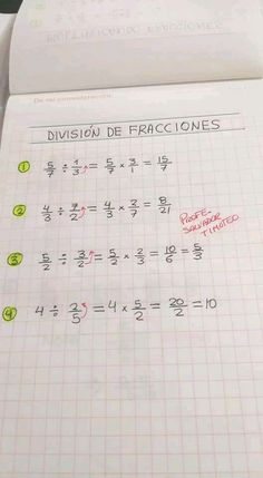 a piece of paper that has some writing on it with numbers and fractions written in spanish