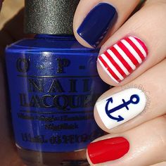 ❤️⚓️Nautical nails!⚓️❤️ I came up with a second anchor manicure that I will post next. I can't decide which I like better so let me know what you think! Products used: @opi_products 'Umpires Come Out At Night' 'OPI Red' and 'Alpine Snow' @sechenails Seche Vite from @hbbeautybar❤️ Anchor Nail Art, Marine Nails, Anchor Nails, Splatter Nails, Cruise Nails, Nautical Nails, Patriotic Nails, 4th Of July Nails, July Nails