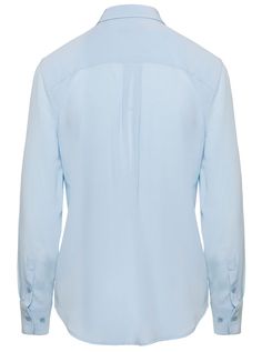 Shirt Pointed collar Long sleeves with cuffs Buttoned cuffs Front button fastening Two front patch pockets with flaps Curved hem Light blue Silk Slim fitComposition: 100% Silk Versace Sweatshirt, Versace Shirt, Shop Light, Mens Designer Fashion, Slim Fit Shirt, Blue Silk, Yoga Wear, Tory Burch Shoes, S Models