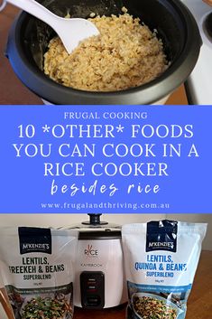 an image of rice cooking in the slow cooker with text overlay reading 10 other foods you can cook in a rice cooker