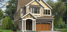 this is an artist's rendering of a two - story house with garages