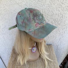 One of a kind, hand tie dyed and painted dad hat with glitter and crochet detail. Adjustable back strap Summer Tie-dye Adjustable Hat, Adjustable Pre-washed Dad Hat, Adjustable Tie Dye Hats For Summer, Adjustable Tie Dye Summer Hat, Summer Tie-dye Hat With Curved Brim, Adjustable Cotton Tie-dye Hat, One Size Fits Most Baseball Cap For Festivals, Adjustable Acid Wash Hat With Curved Brim, Festival Baseball Cap