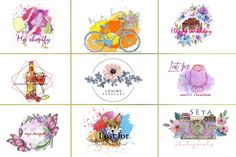 six watercolor cards with different designs on them