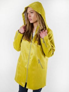 MycraPac Short Gabby Raincoat Spring 2016 collection Yellow Rain Jacket, Vinyl Raincoat, Waterproof Clothing, Pvc Raincoat, Yellow Coat, Rain Jacket Women, Dot Fabric, Rain Gear, Hooded Raincoat