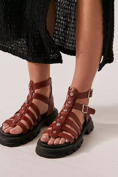 Sandals | Free People UK Black Sandals Flat, Sienna Miller, Studded Sandals, Lug Sole, 90s Fashion