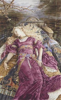 a painting of a woman laying down on a bed