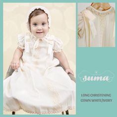 Christening Gown White - Ivory, Cotton Baptism Gown, Girls Baptism Dress, Dedication Dress, Long Christening Gown, Free Personalization No Exchange or Returns on Personalized Products This Long Ivory Cotton Christening Gown is hand Smocked, buttons in the back for an easy on and off. This gown also comes with the bonnet Our Gowns are hand smocked by skilled artisans. Your purchase not only helps them to support their families, but also furthers the tradition of passing their knowledge on to the Cream Ruffled Gown For Baptism, Classic White Baptism Dress For Church, Classic Cream Baptism Dress For Wedding, Classic Ruffles Baptism Dress, Classic Ruffled Baptism Dress, Classic Cream Baptism Dress, White Classic Dresses For Church, Classic White Dresses For Church, Fitted Cream Gown For Baptism