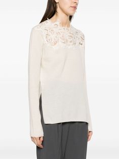 Find ERMANNO SCERVINO Corded-lace Cashmere Sweatshirt on Editorialist. cream white cotton-cashmere blend fine knit corded lace round neck long sleeves straight hem Corded Lace, Ermanno Scervino, Fine Knit, White Hoodie, White Sweaters, Cream White, Black Hoodie, Hoodie Print, White Cotton