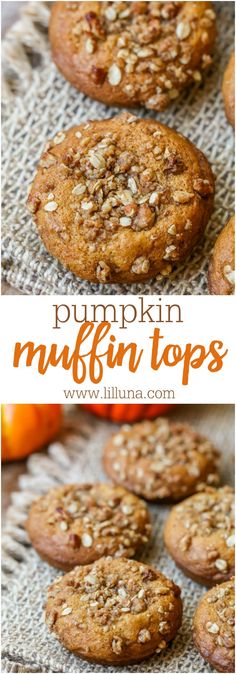 pumpkin muffins with nuts on top and in the background