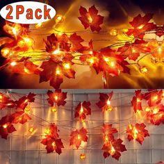 2 pack maple leaf string lights with warm white leds for indoor decoration, thanksgiving decor