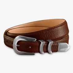 Bison Leather Tapered-Edge Belt | Orvis Classic Brown Belt For Ranch, Western Style Brown Belt For Formal Occasions, Western Brown Belt For Formal Occasion, Western Style Leather Belt For Formal Wear, Western Leather Belts For Formal Occasions, Brown Western Style Formal Belts And Suspenders, Brown Rugged Belt With Antique Buckle, Rugged Brown Belt With Antique Buckle, Rugged Brown Antique Belt Buckle