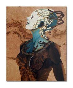 a painting of a woman with blue hair