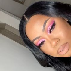 Light Pink Eye Makeup Looks, Pink Makeup Black Women, Pink Liner Eye Makeup, Pink Prom Makeup Looks, Light Pink Eyeshadow Looks, Pink Birthday Makeup, Light Pink Eye Makeup, Pink Cut Crease Eyeshadow, Pink Makeup Looks Black Women