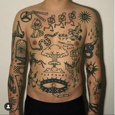 a man with many tattoos on his chest