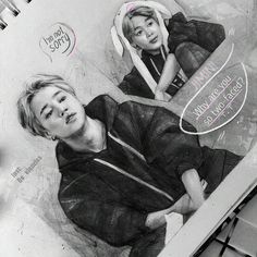 a pencil drawing of two people sitting next to each other on a piece of paper