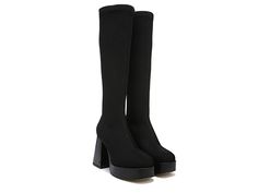 Circus by Sam Edelman Simone - Women's Boots : Black : Look bold and chic wearing the knee-high Circus by Sam Edelman Simone boots that complement your ensemble. Synthetic lining. Foam footbed. Zippered side closure. Square toe. Ankle block heel. Low platform heel. Knee-high silhouette. Synthetic outsole. Imported. Measurements: Heel Height: 3 ¾ in Platform Height: 1 ¼ in Single Shoe Weight: 26.4 oz. Weight of footwear is based on a single item, not a pair. Black Knee-high Boots With Chunky Platform And Block Heel, Circus By Sam Edelman Boots, Black Knee-high Platform Boots Medium Width, Black Medium Width Ankle-high Platform Boots, Black Knee-high Platform Boots With Reinforced Heel, Black Look, Black Boots Women, Platform Heel, Women's Boots