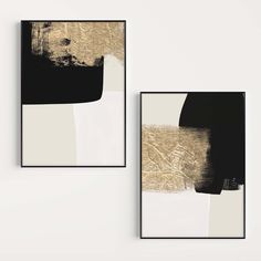 Gold And Black Abstract Wall Art Prints - Set of 2 Black And Beige Wall Art, Beige Aesthetic Interior, Black And Gold Home Decor, Lounge Interior, Lounge Interiors, Aesthetic Interior, Gold Home Decor, Show White, London House