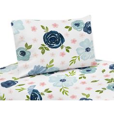 two sheets with blue and pink flowers on them