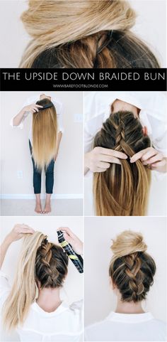 Trenza invertida con moñito: | 20 Peinados frescos, fáciles y con estilo para el calor Upside Down Braid, Easy Everyday Hairstyles, Easy Hairstyles For School, French Braids, No Heat Hairstyles, Hair 2018, Penteado Cabelo Curto, Short Hairstyle