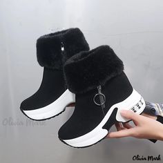 Olivia Mark - Winter Insulated Snow Boots with Fur Lining and Increased Height Ankle Snow Boots, Fur Sneakers, Wedge Ankle Boots, Zipper Boots, Black Boots Women, Snow Boots Women, Winter Snow Boots, Winter Shoes, Womens Boots Ankle