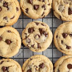 chocolate chip cookies on a cooling rack ready to be baked in the oven or eaten