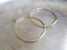 Gold Hoops  large hoop earrings 1.5 3.84cm 14K gold by KrisPstudio, $28.00 Everyday Handmade 14k Gold Filled Hoop Earrings, Hand Forged 14k Gold Filled Hoop Earrings, Studio Jewelry, Gold Filled Hoops, Team Board, Hammered Gold, Argentium Silver, Large Hoop Earrings, Gold Hoops