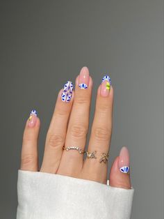 #nailinspo #nailart #nails #naildesign #bluenails #summernails #nailtutorial #aestheticnails #flawlessnails #nailvideos #nailideas #naturalnails #vacationnails #lemonnails #yellownails #frenchnails #whitenails #almondnails #stylishnails #jewelry New Nail Trends Spring 2024, Portugal Nails Art Designs, Nails For Portugal, Italian Nails Trends, Santorini Nails, Spanish Tile Nails, Portugal Nails, Cute Gel Nails