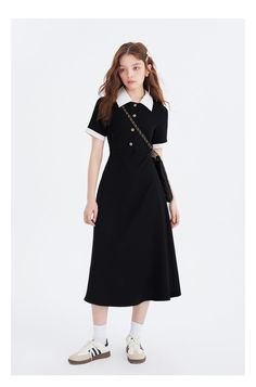 A casual polo dress with a distinctive contrast between black and white. The golden buttons decorated on the chest make it stand out. The waist is high, giving you a beautiful silhouette. A casual item that adds a touch of elegance. 
 
 
 
 
 
 
 
 
 
 
 
 
 
 
 
 
 
 
 
 
 
 
 
 
 
 
 
 
 
 
 
 
 
 
 
 
 
 
 
 
 
 
 
 
 
 
 
 
 
 
 
 
 
 
 
 
 
 
 
 
 
 
 
 
 
 
 
 
 
 
 
 
 
 
 
 
 
 
 
 
 
 
 Size 
 
 S size 
 
 
 Length: 120cm 
 Bust: 84cm 
 Waist: 68cm 
 Sleeve length: 25cm 
 
 M size 
 
 L Black Semi-formal Midi Dress With Buttons, Classic Collared Midi Dress, Elegant Midi Dress With Buttons And Collared Neckline, Elegant Midi Dress With Collared Neckline And Buttons, Semi-formal Black Midi Dress With Buttons, Black Office Wear Dress With Button Closure, Collared Midi Dress With Placket, Midi Dress With Buttons And Collared Neckline For Work, Black Collared Dress For Work