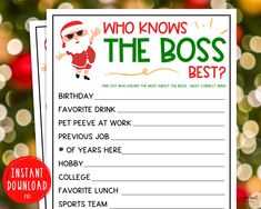 a christmas party game with the words who knows the boss's best?