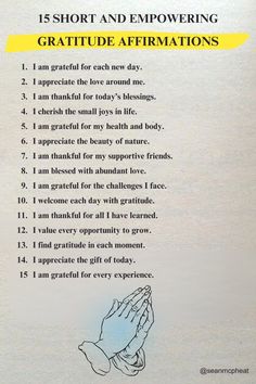 an open book with the words, 15 short and emowering gratitude affirmations