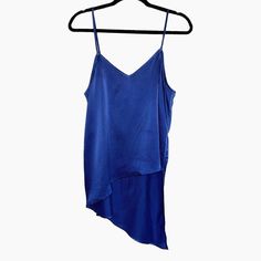 New, Never Worn. Beautiful Royal Blue Spaghetti Strap Tank Top With Adjustable Straps. Textured Silk. Chic Blue Tank Top For Brunch, Chic Blue Tops With Spaghetti Straps, Chic Blue Spaghetti Strap Top, Chic Blue V-neck Camisole, Chic Blue Camisole For Summer, Chic Blue Camisole Tank Top, Blue V-neck Tank Top For Night Out, Blue Asymmetrical Hem Summer Top, Blue Asymmetrical Hem Top For Summer