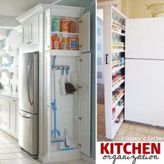 the kitchen is clean and ready to be used as a storage area for cleaning supplies