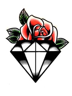 a rose on top of a diamond with leaves