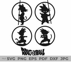 dragon silhouettes in three circles with the words,'dragon svg eps dxf