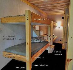 the bunk bed is labeled with numbers and measurements for each mattress size, as well as how much space it needs to fit into