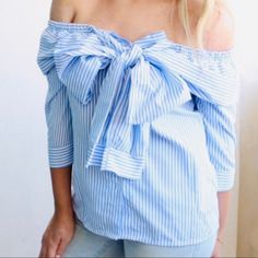 Blue And White Off Shoulder Blouse, My Top Favorite At The Moment. New With Tags. Price Is Firm Unless Bundle. Size Xl (Roughly Measures 21.5”Bust & 22.5 Length) -| Please Ask All Your Questions Before You Purchase. -| Smoke-Free -| Sorry, No Trades Or Hold. -| Add To Bundle For Special Pricing. -| Ships Same Day, If Possible. -| Thank You For Visiting My Closet. Item # O Trendy Blue Blouse For Day Out, Light Blue Blouse For Spring And Summer, Striped Off-shoulder Top For Spring, Light Blue Off-shoulder Summer Top, Light Blue Off-shoulder Top For Summer, Striped Blouse For Summer Brunch, Cute Blue Blouse For Spring, Spring Blue Blouse For Daytime, Light Blue Summer Blouse For Day Out