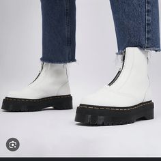 White Colored Docs - Other Pics Are Just To See Details Women’s Size 8 New With Tags No Box White Casual Boots With Zipper Closure, White Leather Boots With Zipper Closure, White Boots With Zipper Closure For Spring, White Ankle-high Boots With Zipper, Dr Martens Jetta, White Leather Ankle Boots, Doc Martens Black, White Dr Martens, Doc Martens Women