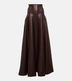 Grace pleated faux leather maxi skirt in brown - Norma Kamali | Mytheresa Leather Maxi Skirt, Faux Leather Midi Skirt, Maxi Skirt Style, Leather Midi Skirt, Norma Kamali, Black Midi Skirt, Maxi Skirts, Tall Women, Leather Mini Skirts