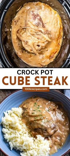 crock pot cube steak with gravy and mashed potatoes