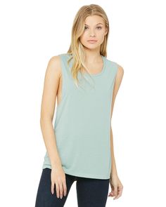 Ladies' Flowy Scoop Muscle Tank - DUSTY BLUE - S | Bella + Canvas Women's Flowy Scoop Muscle Tank Top in Dusty Blue Size Small | Ringspun Cotton Muscle Tank Top, Muscle T Shirts, Scoop Neck Tank Top, Muscle Tank Tops, Workout Tanks, Muscle Tank, Muscle Tanks, Muscle Tees, Yoga Women