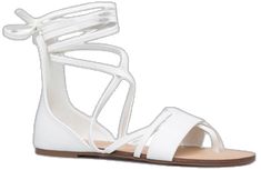 White Lace-up Flat Heel Sandals For Spring, White Lace-up Sandals With Flat Heel For Spring, Chic White Flat Heel Lace-up Sandals, Chic White Lace-up Flat Heel Sandals, Chic White Lace-up Flat Sandals, Chic White Lace-up Sandals With Flat Heel, Flat Gladiator Sandals, Shoe Dazzle, Gladiator Sandals