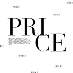 the word price is written in black and white letters on a white background with other words surrounding it