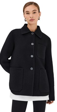 Find JIL SANDER Doubleface Jacket on Editorialist. Fabric: Heavyweight felted wool. Collared neck. Long sleeves with button cuffs. Button placket. Patch breast and hip pockets. Shell: 100% virgin wool. Dry clean. Made in Italy. Measurements: Measurements from size 34 Length: 26.5in / 67.0cm, from shoulder Wool Coat With Buttons And Long Sleeves, Wool Coat With Buttons, Long Wool Coat With Buttons, Wool Collared Blazer With Button Closure, Wool Button-up Blazer With Button Cuffs, Wool Collared Blazer With Buttons, Wool Blazer With Button Cuffs, Wool Blazer With Button Cuffs And Button-up Style, Collared Wool Coat With Pockets For Work